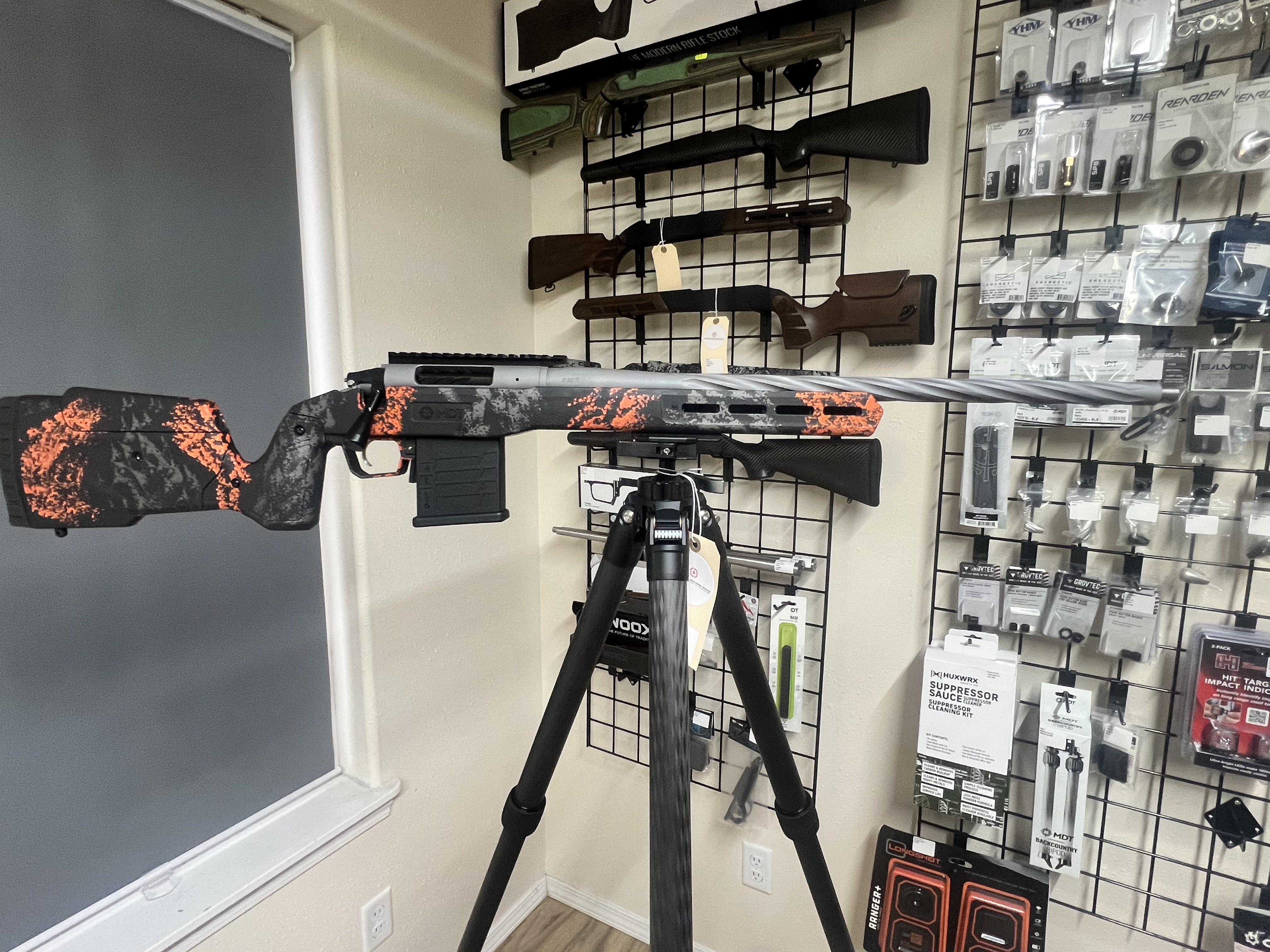 Mdt Chassis finished with Hunter Orange, Graphite Black and