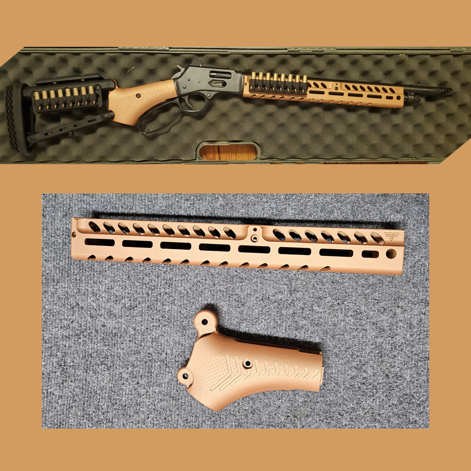 Lever action hand guard and grip done in H-34 copper. | Cerakote