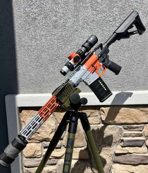 Chocolate Chip Ar10 done in Hunter Orange, Sniper Grey, Armor