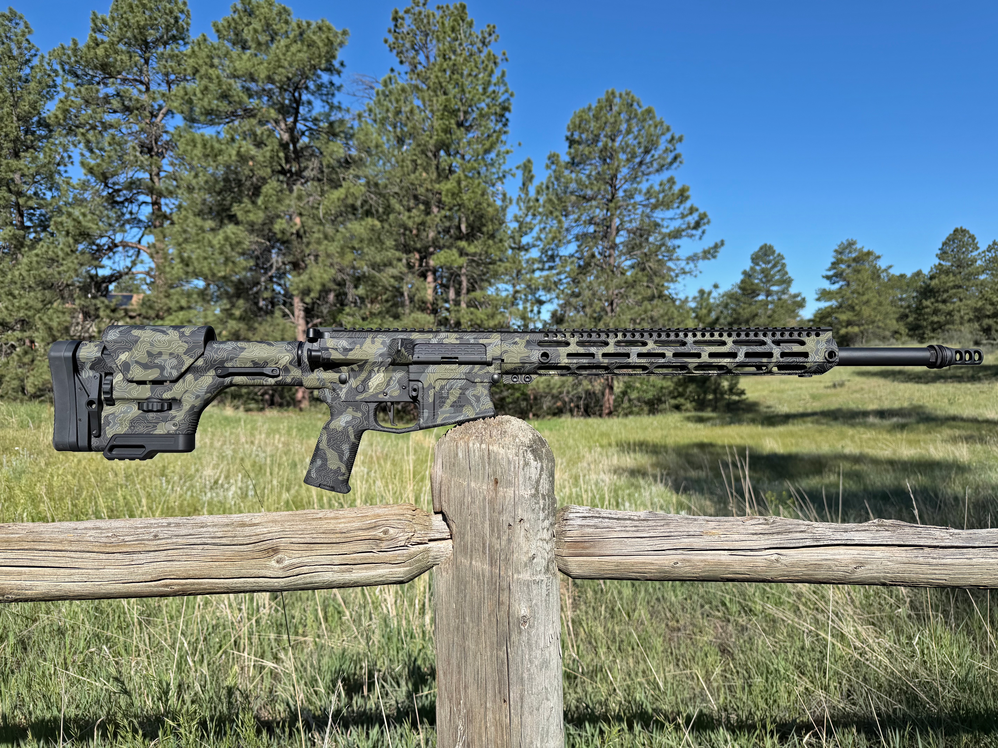 AR-10 in Multicam Camo and Laser Engraved Topographical Map | Cerakote
