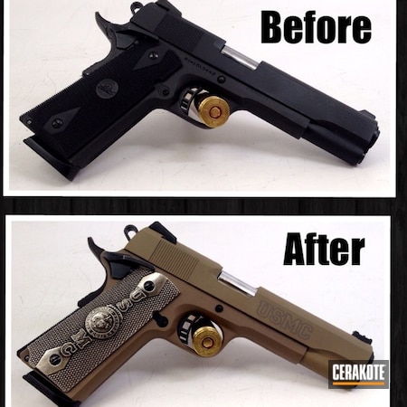 Powder Coating: 1911,Cerakote,Rock Island Armory,Before and After,Marine,Coyote Tan H-235