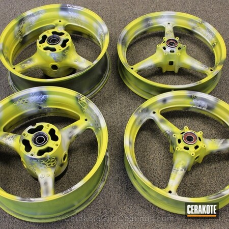 Powder Coating: Satin Aluminum H-151,Electric Yellow H-166,Automotive,Motorcycle Wheels,Tungsten H-237,Clear Coat