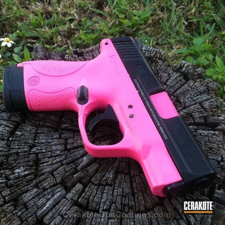 Powder Coating: Smith & Wesson,Black,Neon Pink,Shield,Carry Gun,Prison Pink H-141,Conceal Carry,Range Gun,Two Tone,.380 ACP,Handguns,Girls,S&W
