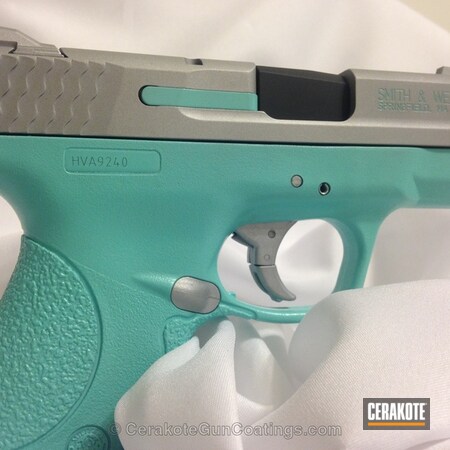 Powder Coating: 9mm,Graphite Black H-146,Smith & Wesson,Ladies,Crushed Silver H-255,Color Fill,Robin's Egg Blue H-175,Shield