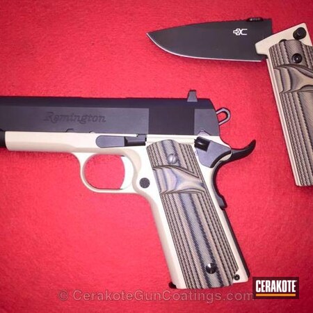 Powder Coating: 1911,DESERT SAND H-199,Pistol,Armor Black H-190,Remington,Grips