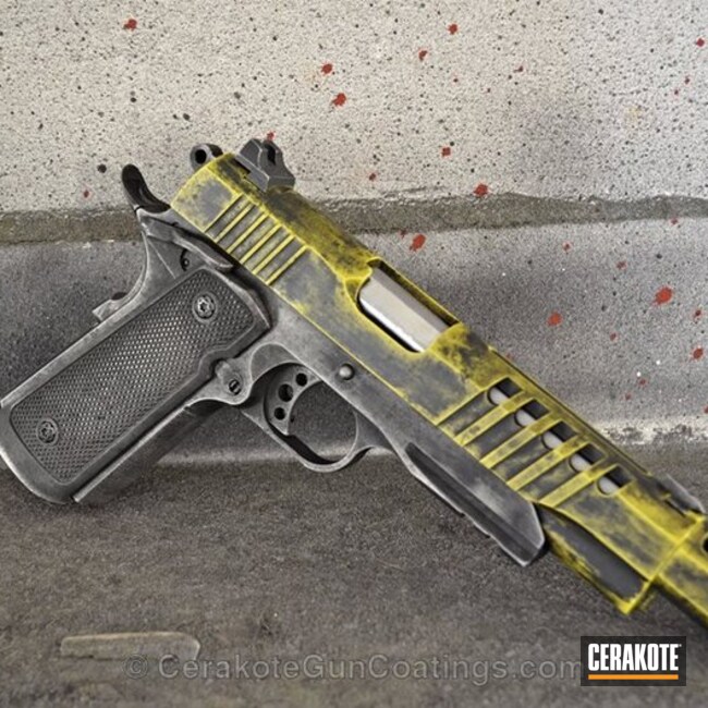 Cerakoted H-155 Taurus Stainless With H-190 Armor Black And H-144 Corvette Yellow