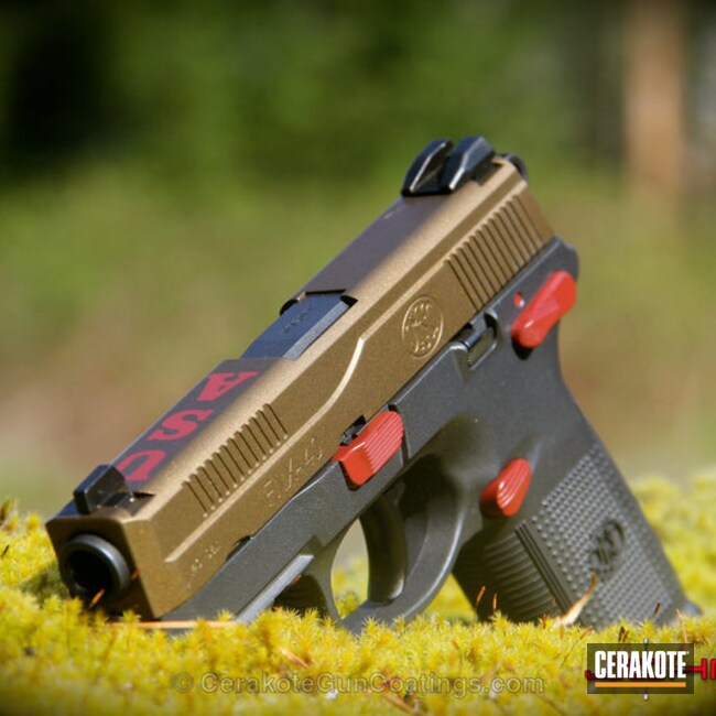 Cerakoted H-148 Burnt Bronze With H-234 Sniper Grey And H-216 Smith & Wesson Red