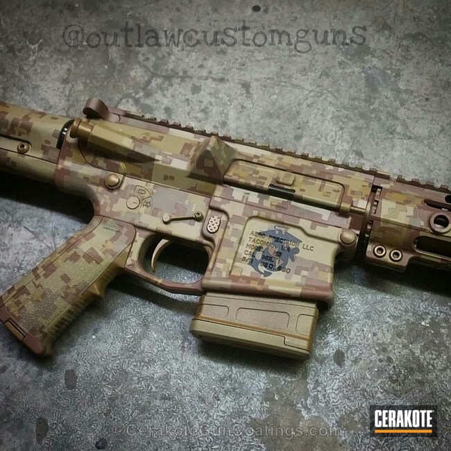 Cerakoted H-235 Coyote Tan With H-267 Magpul Flat Dark Earth With H-30372 Federal Standard Brown Sand With H-160 Colt Coyote And H-215 Smith's Brown