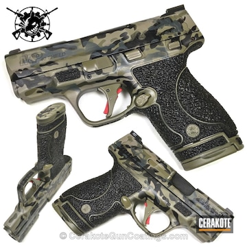 Cerakoted H-204 Hazel Green With H-201 Mcmillan Grey, H-236 O.d. Green, H-216 Smith & Wesson Red And H-146 Graphite Black