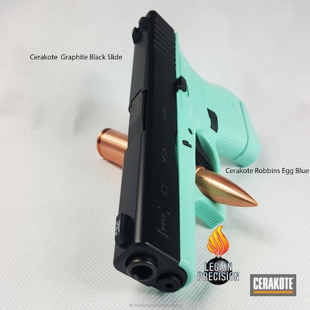 Powder Coating: Graphite Black H-146,Glock,Ladies,Handguns,Robin's Egg Blue H-175