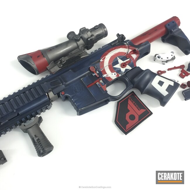 Cerakoted H-167 Usmc Red With H-171 Nra Blue With H-170 Titanium And H-136 Snow White