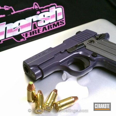 Powder Coating: Ladies,Sig Sauer,Handguns,Bright Purple H-217,Tungsten H-237