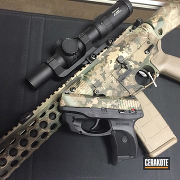 Cerakoted H-267 Magpul Flat Dark Earth With H-199 Desert Sand, H-232 Mappul O.d. Green, H-211 Bae Green, H-235 Coyote Tan And H-229 Sniper Green