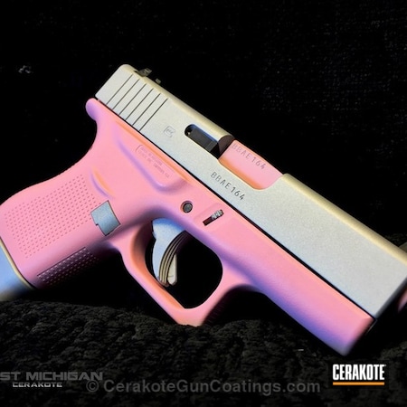 Powder Coating: Glock 43,Glock,Bazooka Pink H-244,Girls Gun,Handguns,Crushed Silver H-255
