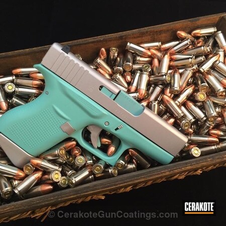 Powder Coating: Glock 43,Satin Aluminum H-151,Glock,Girls Gun,Handguns,Pistol,Tiffany & Co,Female Gun,Robin's Egg Blue H-175