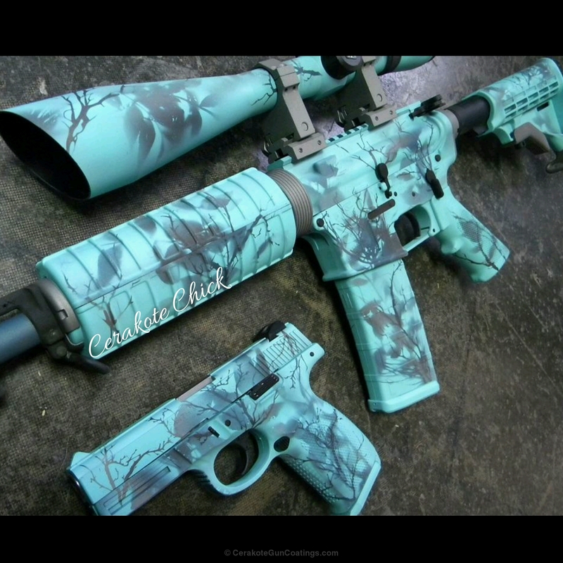 Blue Camouflage Gun 3 H112 Cobalt with H175 Robin's Egg Blue by Melody Yarbroough Cerakote