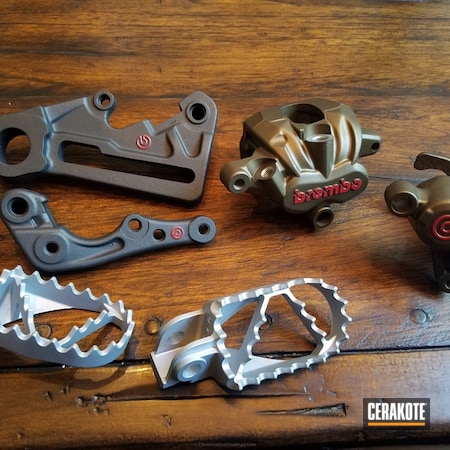 Powder Coating: Motorcycles,Crushed Silver H-255,FIREHOUSE RED H-216,Burnt Bronze H-148,Brake Caliper