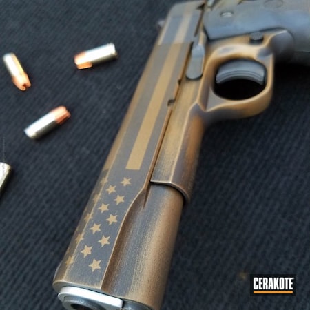 Powder Coating: Patriot,1911,Handguns,Pistol,Armor Black H-190,American Flag,Burnt Bronze H-148