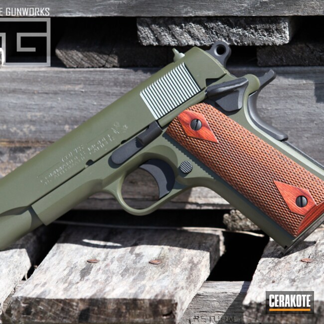 Cerakoted: Mil Spec O.D. Green H-240,Colt,Colt 1911,Armor Black H-190,Pistol,1911,Handguns