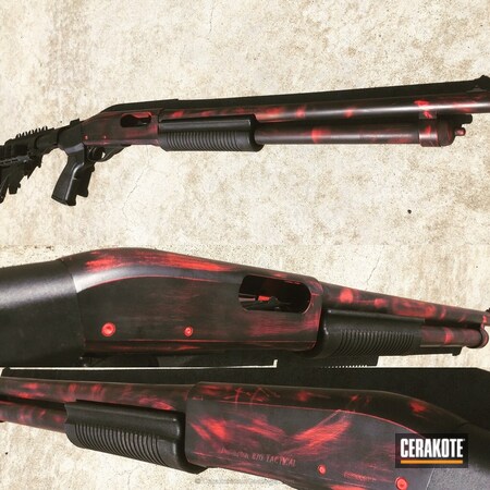 Powder Coating: Graphite Black H-146,Distressed,Shotgun,Remington 870,USMC Red H-167