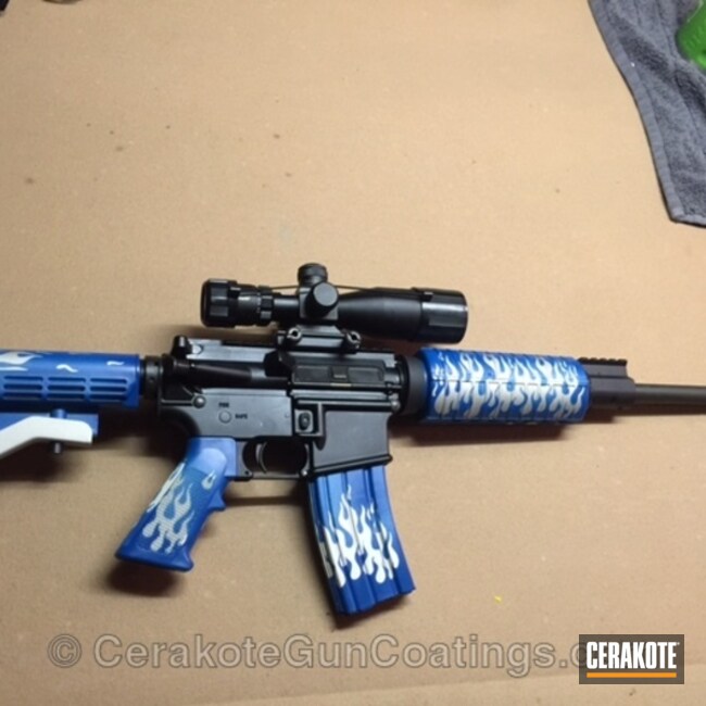 Cerakoted: Shimmer Aluminum H-158,Flames,Tactical Rifle,Sky Blue H-169