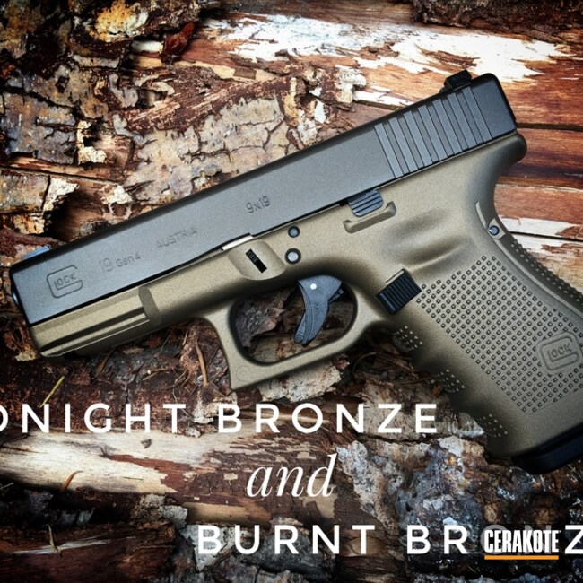 Cerakoted: Glock 19,Graphite Black H-146,Custom Mix Midnight Bronze,Two Tone,Burnt Bronze H-148,Glock,Handguns,Glock Gen 4