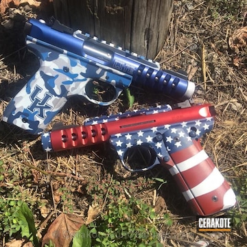 Cerakoted H-216 Smith & Wesson Red With H-127 Kel-tec Navy Blue And H-255 Crushed Silver