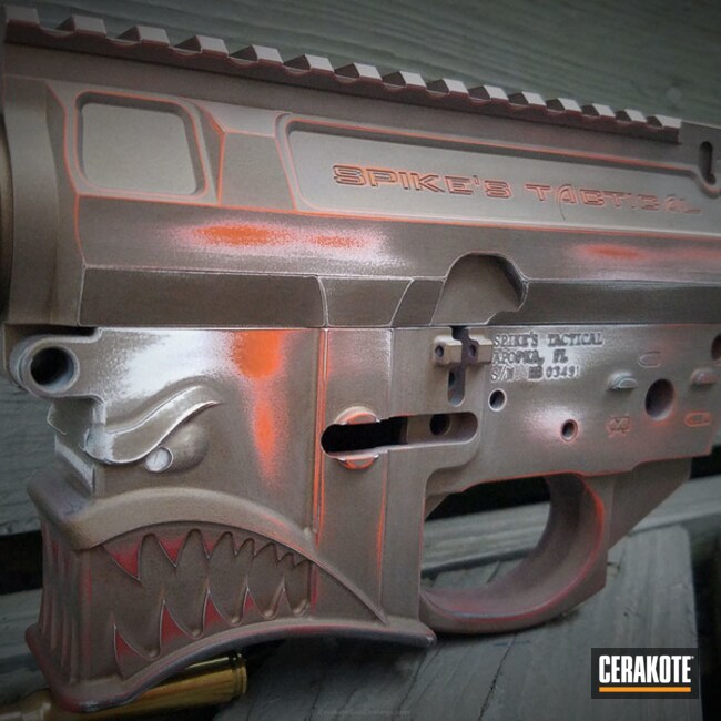 Cerakoted: Bright White H-140,Receiver,Battleworn,Spike's Tactical,Spikes Receiver,Spike's Tactical AR,Crimson H-221,Tungsten H-237,Burnt Bronze H-148,Hunter Orange H-128