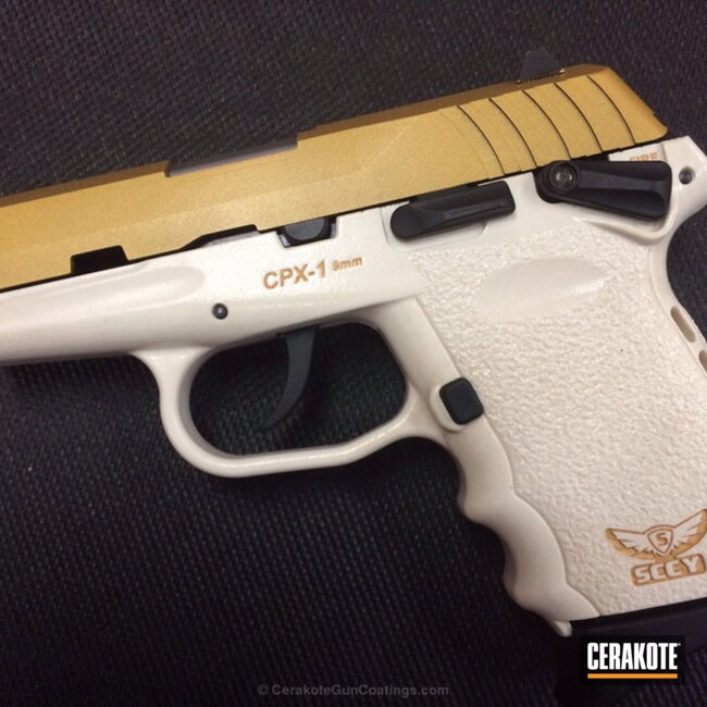 Cerakoted: Bright White H-140,9mm,SCCY,CPX-1,Pistol,Handguns,Gold H-122