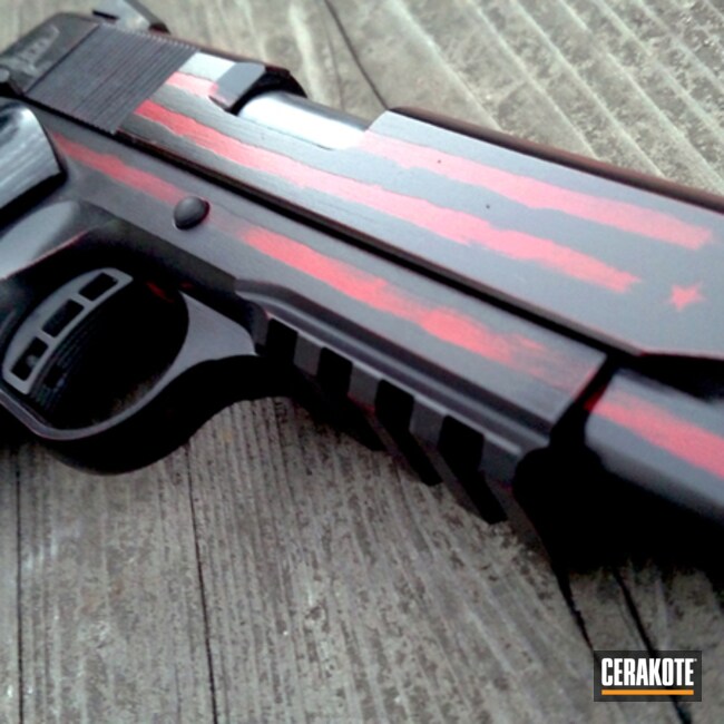 Cerakoted: FIREHOUSE RED H-216,Graphite Black H-146,Colt,Colt 1911,Pistol,American Flag,1911,Handguns