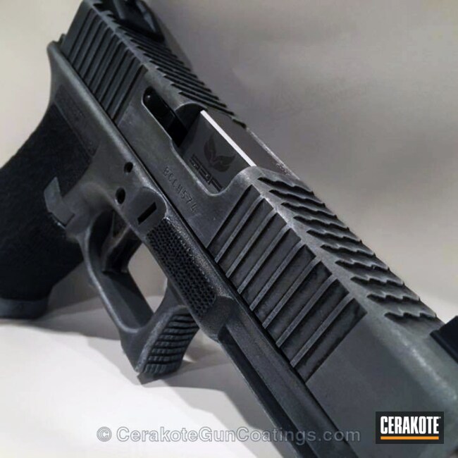 Cerakoted: Glock 19,Battleworn,Graphite Black H-146,Pistol,Glock,Bull Shark Grey H-214,Handguns,G19 Gasca