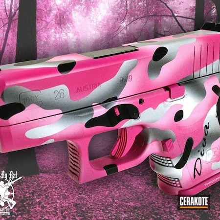 Powder Coating: 9mm,Bright White H-140,Glock 26,Graphite Black H-146,Glock,Bazooka Pink H-244,Girls Gun,Handguns,SIG™ PINK H-224,Pistol,McMillan Grey H-201,Pink Camo