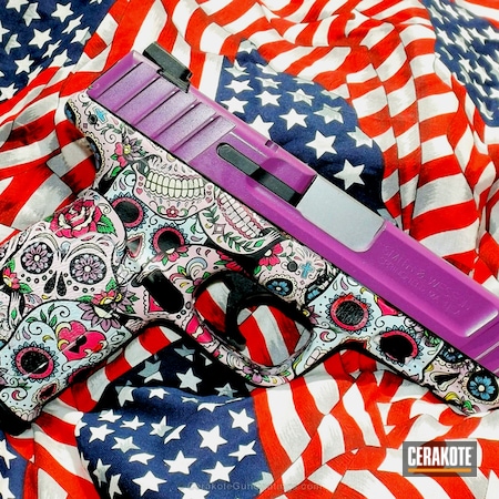 Powder Coating: Smith & Wesson,S&W SD,Sugar Skull,Wild Purple H-197,Handguns,Pistol,Dia De Los Muertos Pistol,American Flag