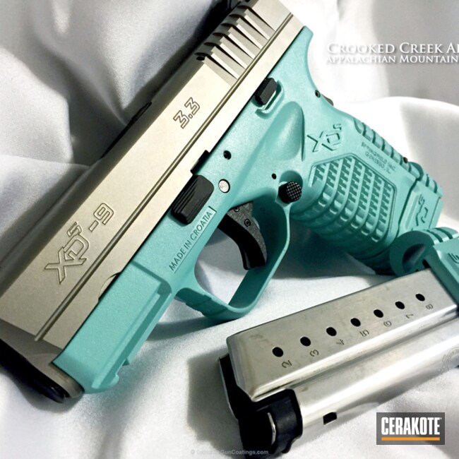 Cerakoted: 9mm,Conceal Carry,Robin's Egg Blue H-175,XDS 9mm,Graphite Black H-146,Pistol,Springfield Armory,Springfield XDS,Handguns,Ladies,Springfield 9mm