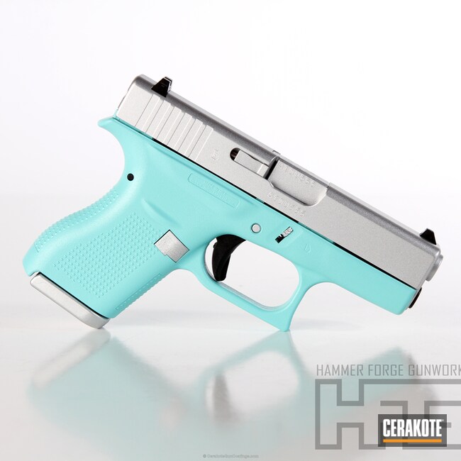 Cerakoted: 9mm,Robin's Egg Blue H-175,Two Tone,Girls Gun,Satin Aluminum H-151,Pistol,Glock,Handguns,Glock 43