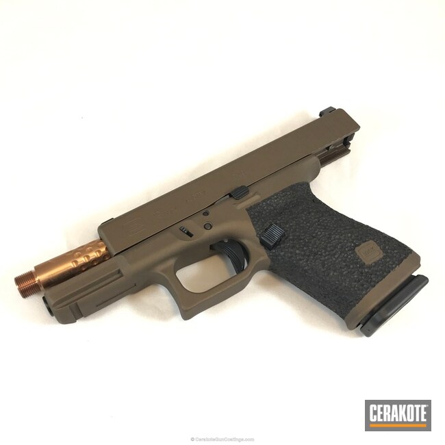 Cerakoted: Burnt Bronze H-148,Stippled,Pistol,Glock,Handguns,Chocolate Brown H-258