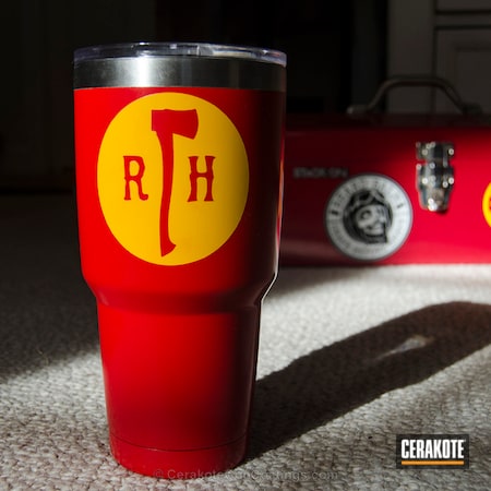 Powder Coating: DEWALT YELLOW H-126,red hatchet outdoors,USMC Red H-167,YETI Cup,Clear Coat,More Than Guns