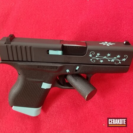 Powder Coating: Graphite Black H-146,Glock,Ladies,Handguns,Pistol,Robin's Egg Blue H-175
