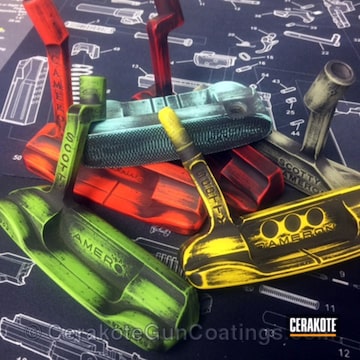 Cerakoted H-146 Graphite Black, H-216 Smith & Wesson Red, H-166 Electric Yellow, H-168 Zombie Green, H-175 Robin's Egg Blue, H-211 Bae Green And H-128 Hunter Orange