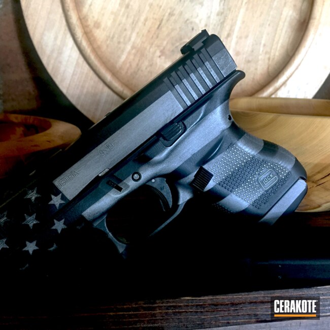 Cerakoted: Graphite Black H-146,Crushed Silver H-255,Pistol,Glock,American Flag,Glock 43