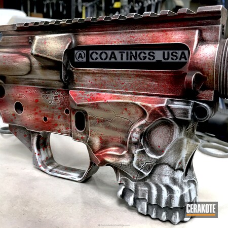 Powder Coating: Hidden White H-242,Graphite Black H-146,Spike's Tactical The Jack,Spike's Tactical,DESERT SAND H-199,USMC Red H-167,Spikes Receiver,Tactical Rifle,Gun Parts,Skull