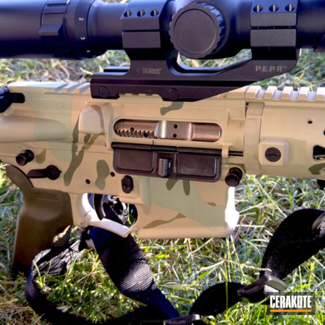 Cerakoted: Primary Arms,Coyote Tan H-235,Scope,DESERT SAND H-199,Woodland Camo,DESERT VERDE H-256,Tactical Rifle,Custom Camo