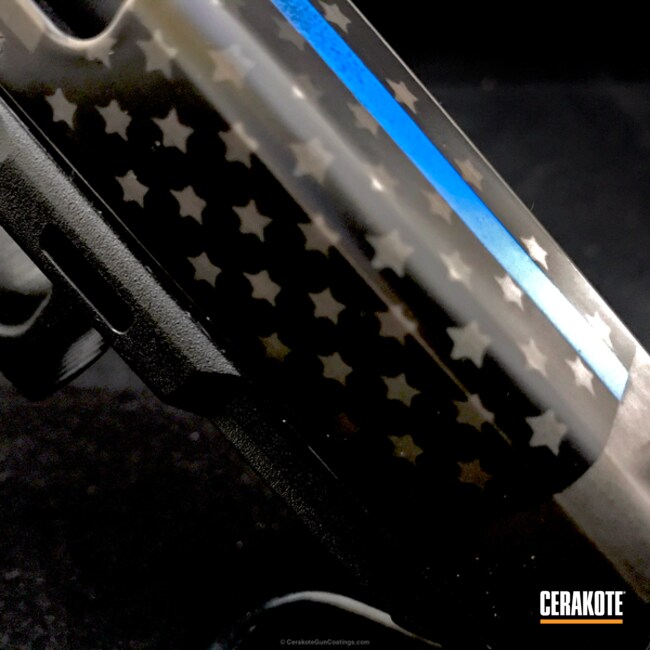 Cerakoted: NRA Blue H-171,Thin Blue Line,Graphite Black H-146,Pistol,Glock,American Flag,Glock 23