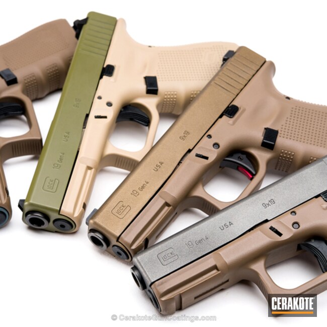 Cerakoted: Glock 19,9mm,JESSE JAMES COLD WAR GREY H-402,Burnt Bronze H-148,Pistol,Noveske Bazooka Green H-189