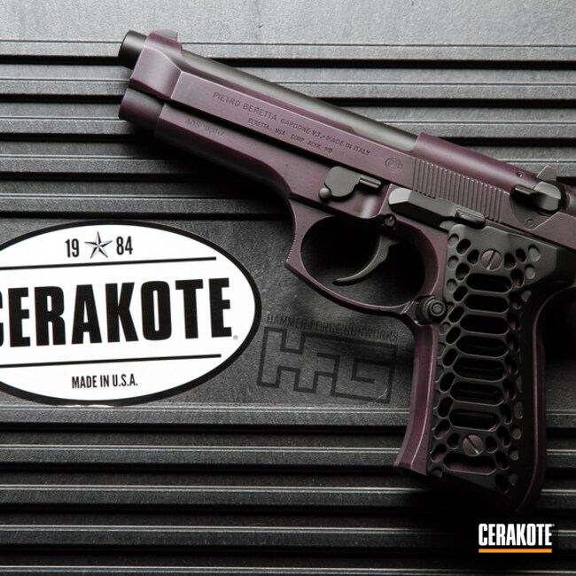 Cerakoted: Custom Mix,9mm,NRA Blue H-171,Battleworn,Custom Color,Graphite Black H-146,Plum,USMC Red H-167,Pistol,Battle Forged,Handguns