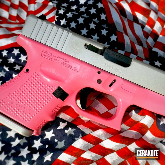 Cerakoted: Shimmer Aluminum H-158,Two Tone,Pistol,Glock,Prison Pink H-141,Ladies