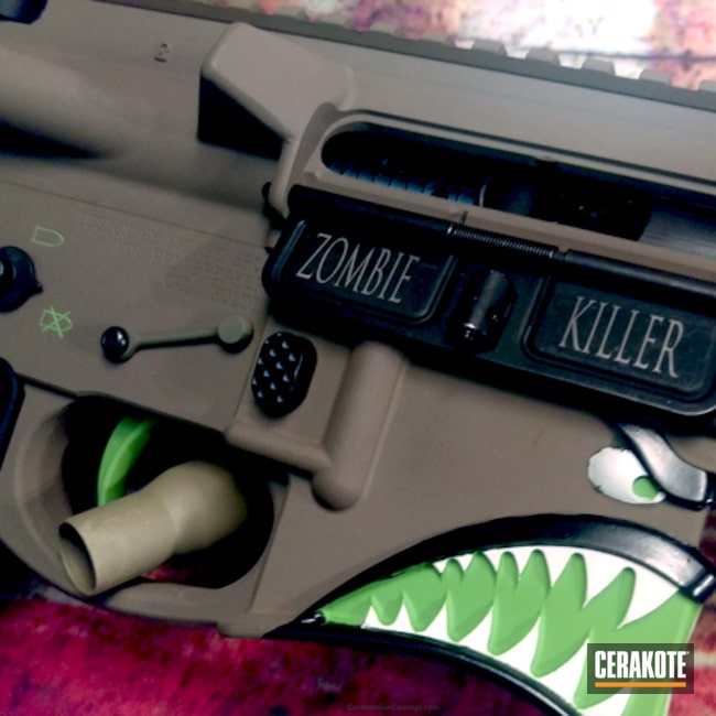 Cerakoted H-168 Zombie Green, H-140 Bright White, H-109 Gloss Black And H-265 Flat Dark Earth