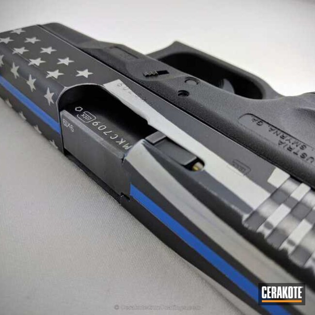 Cerakoted: Hidden White H-242,Thin Blue Line,NRA Blue H-171,Battleworn,Graphite Black H-146,Pistol,American Flag,Glock,EDC,Glock 26