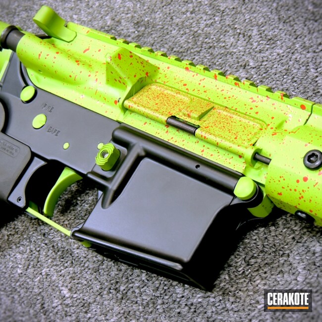 Cerakoted: FIREHOUSE RED H-216,Zombie Splatter,Zombie Green H-168,Armor Black H-190,Tactical Rifle,AR-15