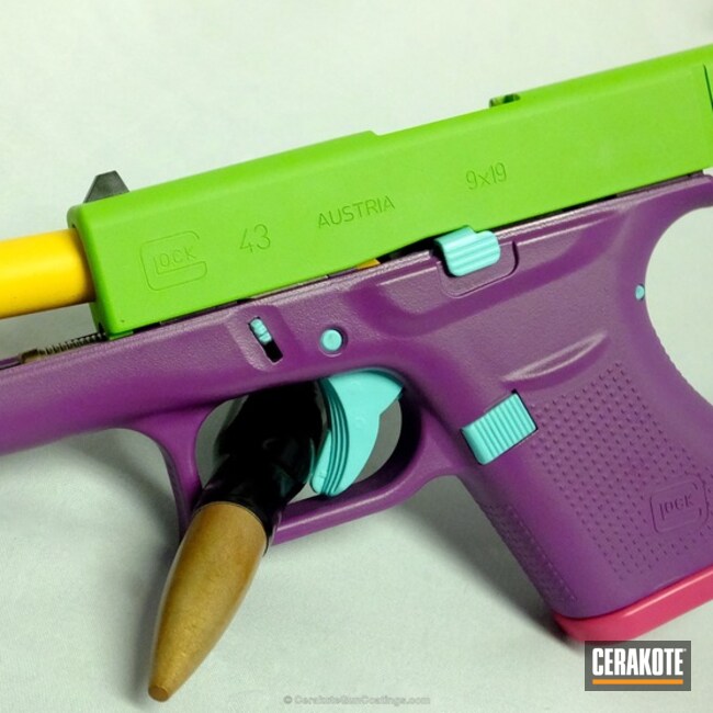 Cerakoted: Robin's Egg Blue H-175,Wild Green H-207,Wild Purple H-197,SIG™ PINK H-224,Pistol,Glock,DEWALT YELLOW H-126,Glock 43
